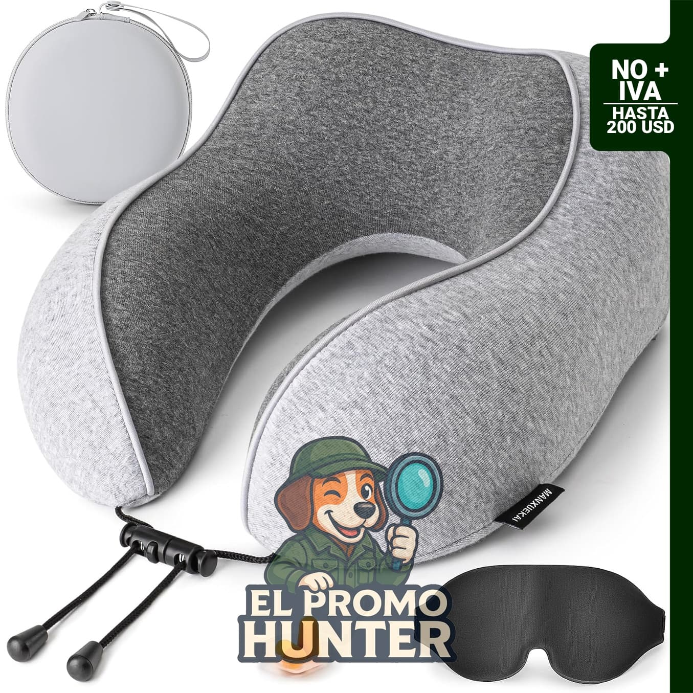 Almohada de cuello de viaje de espuma viscoelástica 100% pura con funda de algodón lavable.