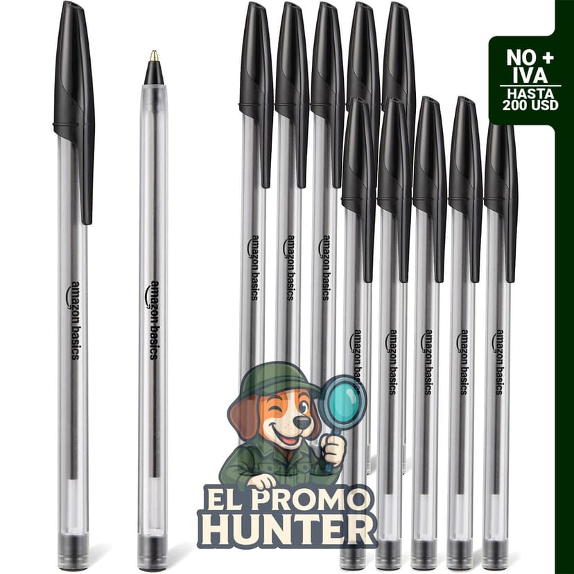 Amazon Basics Bolígrafos de punta media de 0.039" (1 mm), tinta negra, paquete de 12 unidades.