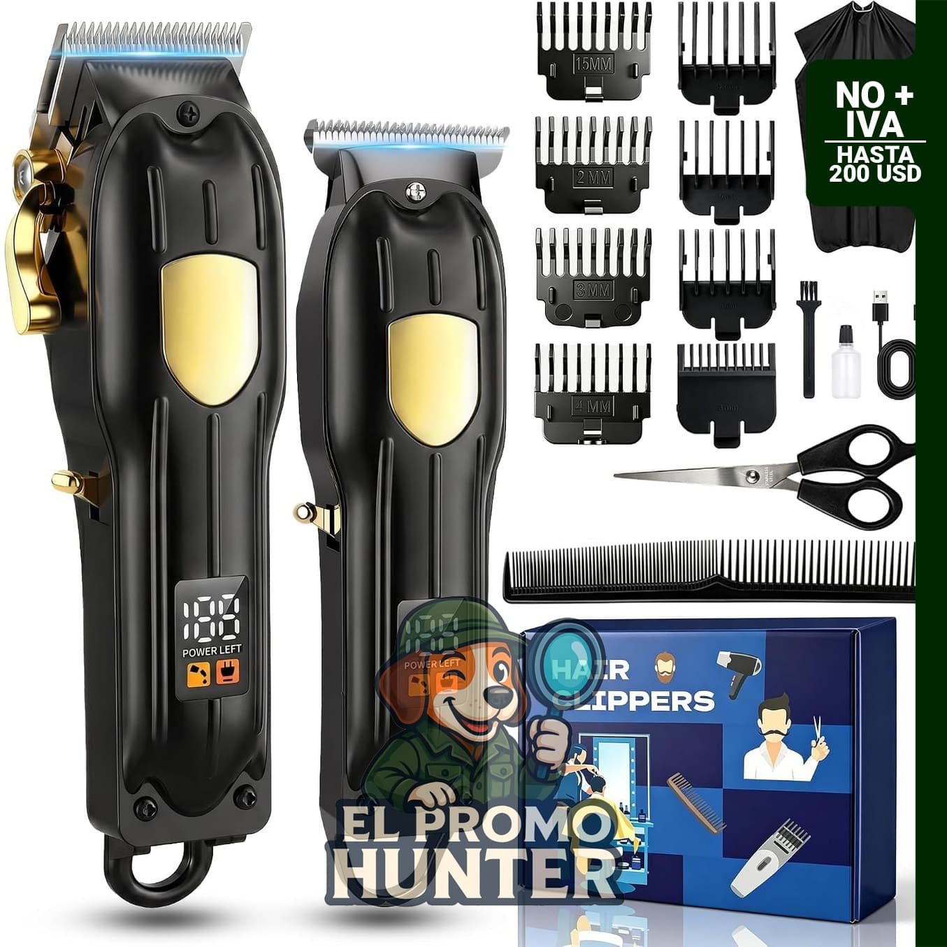Set de cortadoras de cabello SHYEEH para hombres, incluye cortadora y recortadora de barba, con pantalla LED y cuchillas ajustables.