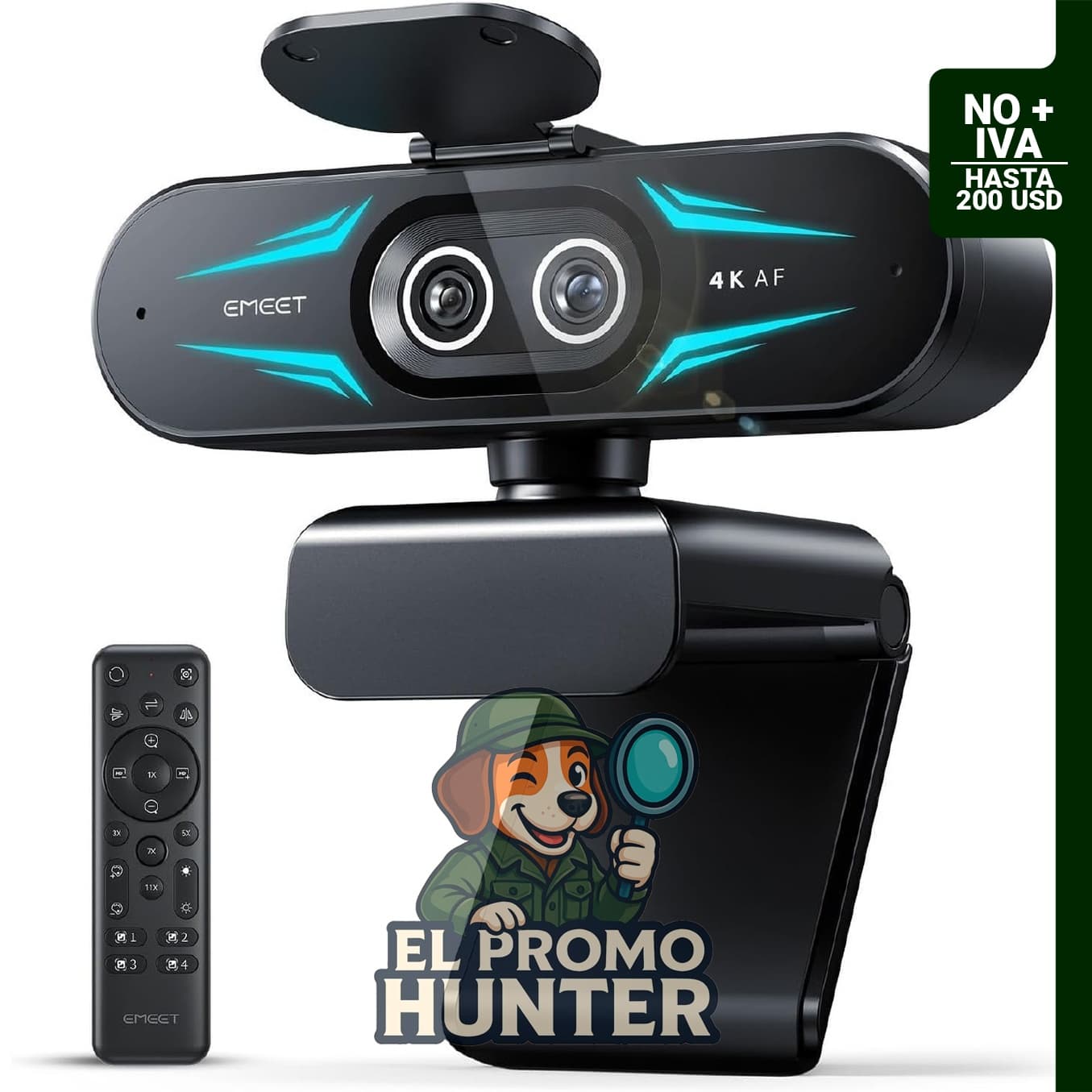 EMEET C60E Cámara web 4K con doble cámara, gran angular y telefoto, zoom híbrido 11X, enfoque automático PDAF.