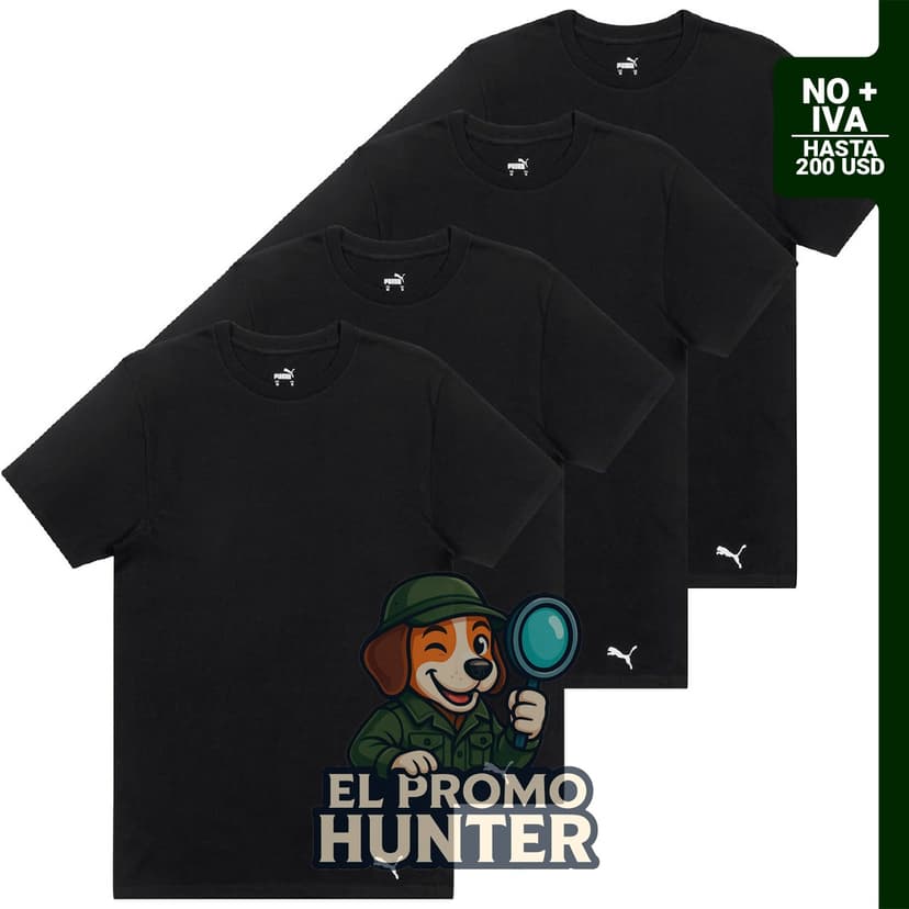 Paquete de 4 camisetas de algodón de Puma, cuello redondo y manga corta para hombre.
