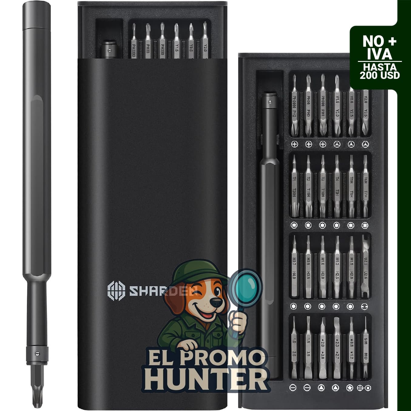 Juego de destornilladores de precisión 49 en 1 SHARDEN, incluye herramientas magnéticas para reparación de dispositivos electrónicos.