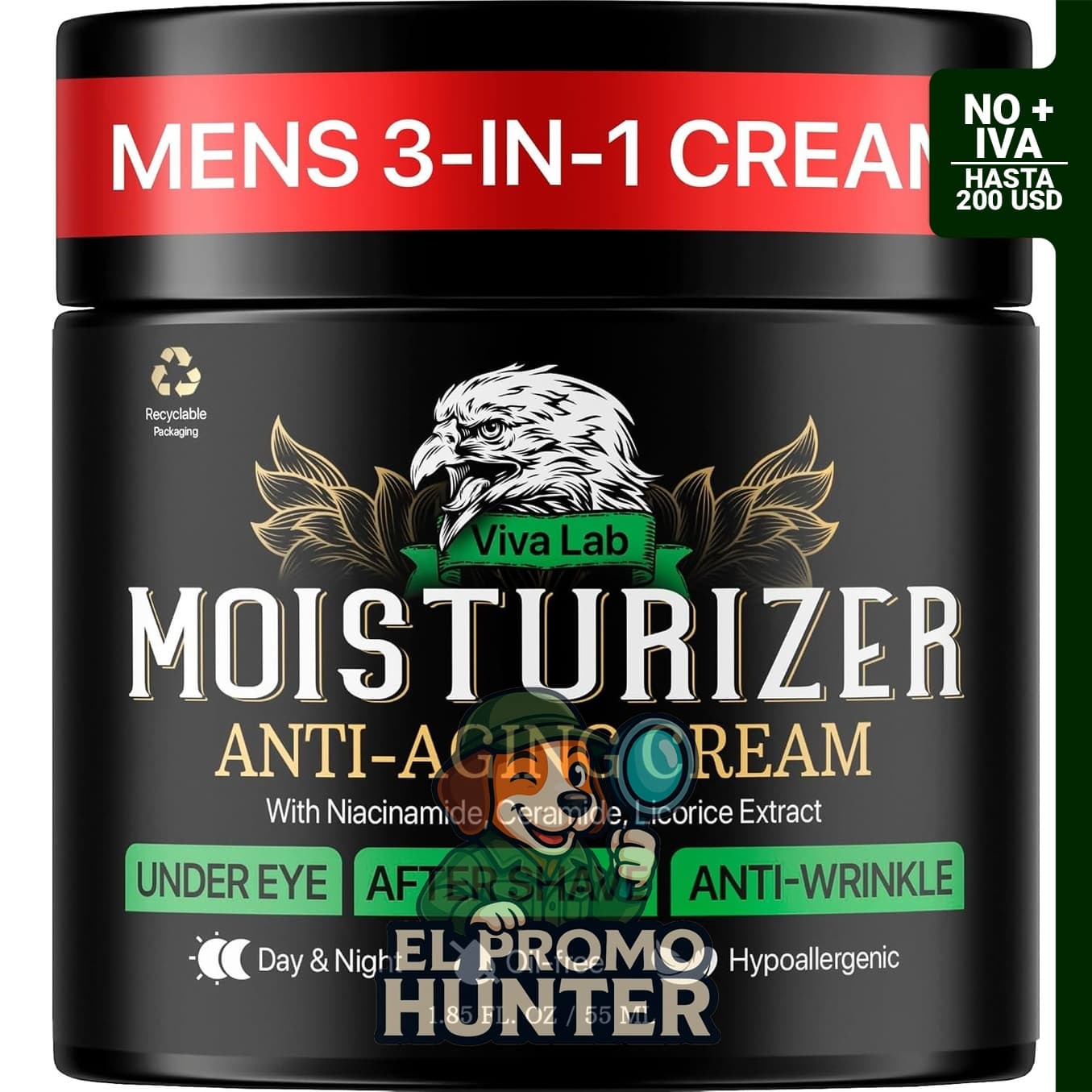 Crema hidratante facial anti-envejecimiento para hombres con niacinamida y colágeno, adecuada para uso diario.