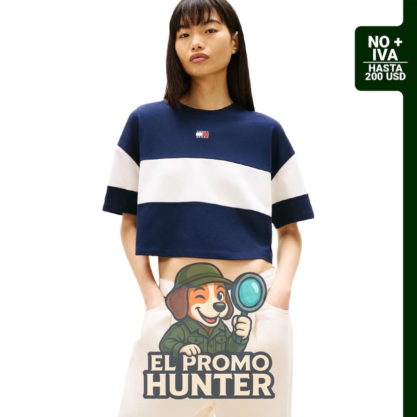 Tommy Jeans camiseta corta de manga corta con cuello redondo para mujer, 100% algodón.