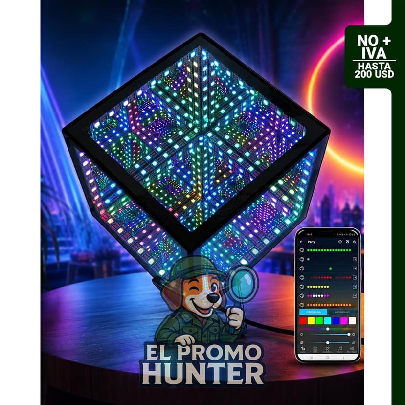 Tinyimi Infinity Mirror Hyper Cube LED Light, 15.2 cm, RGB, controlado por aplicación, activado por sonido.
