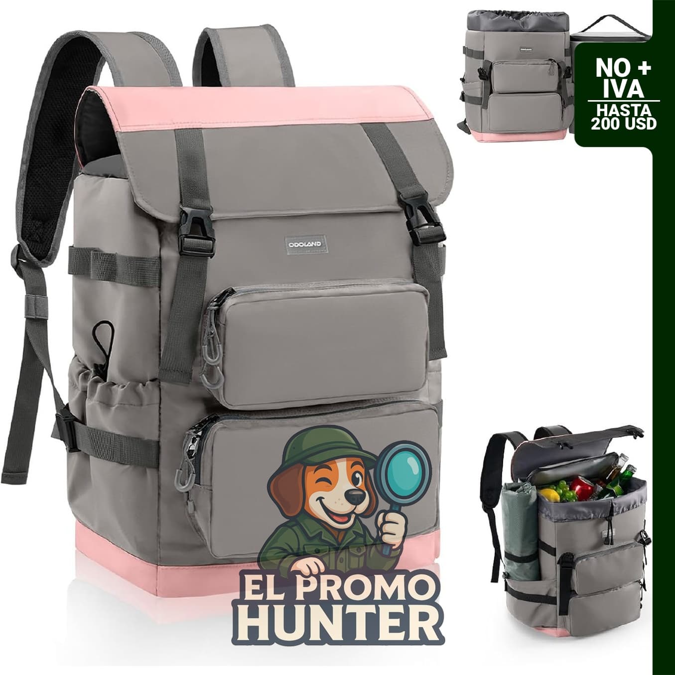Mochila enfriadora Odoland de 26L con bolsa aislante extraíble de 9L, diseño de separación seca/húmeda.