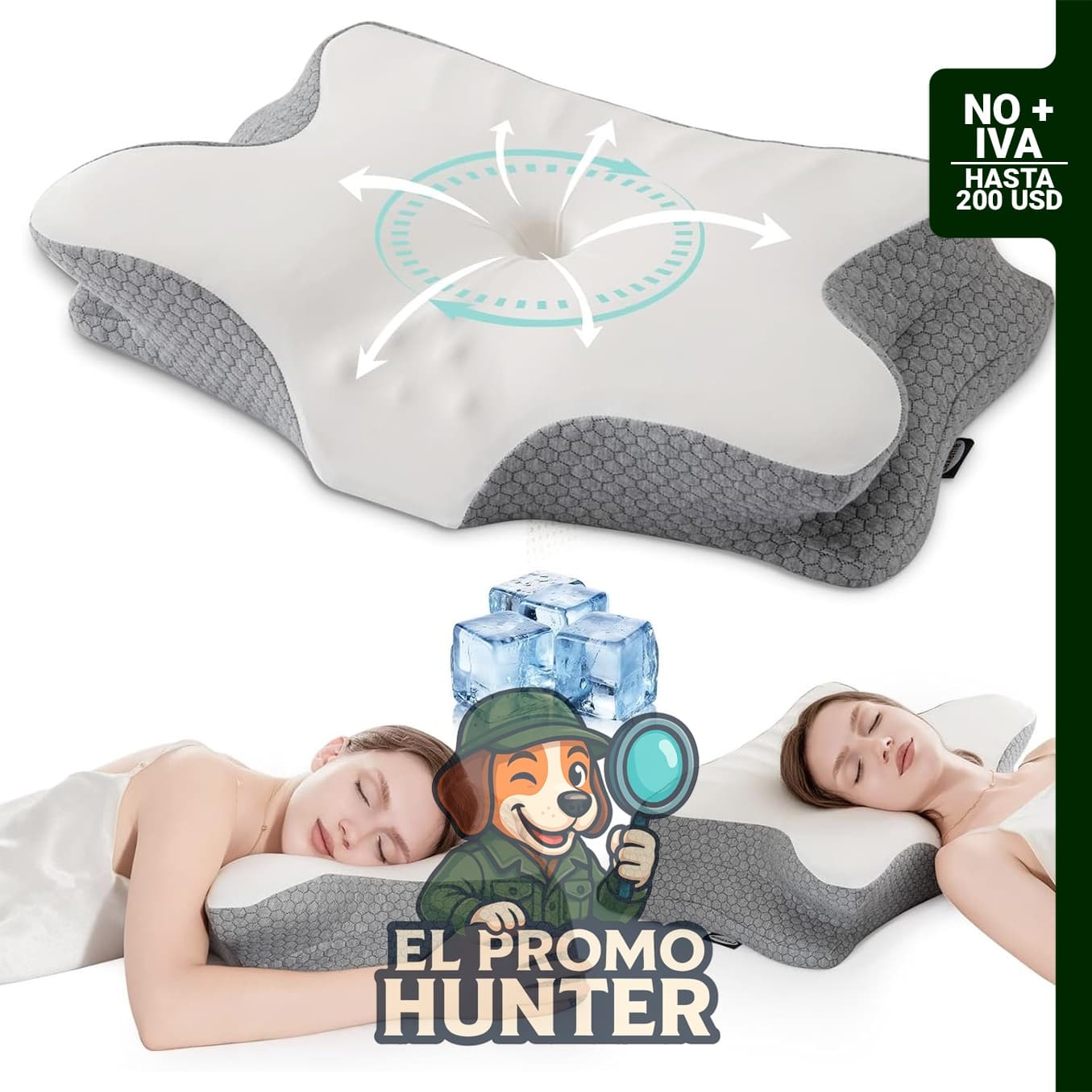 Almohada cervical ergonómica de espuma viscoelástica para aliviar el dolor de cuello y hombros.