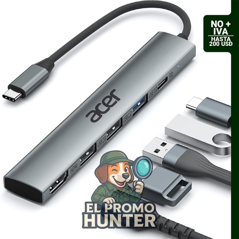 Acer Hub USB C 5 en 1 con HDMI 4K, entrega de energía de 100 W, 3 puertos USB A