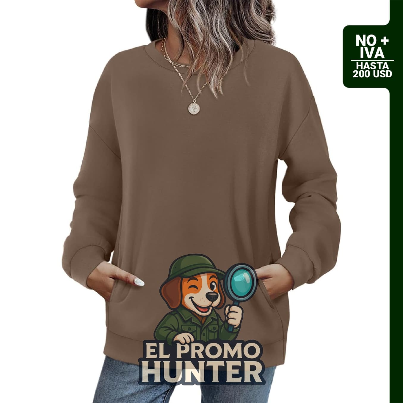 Sudadera de mujer con cuello redondo y manga larga, incluye bolsillos.