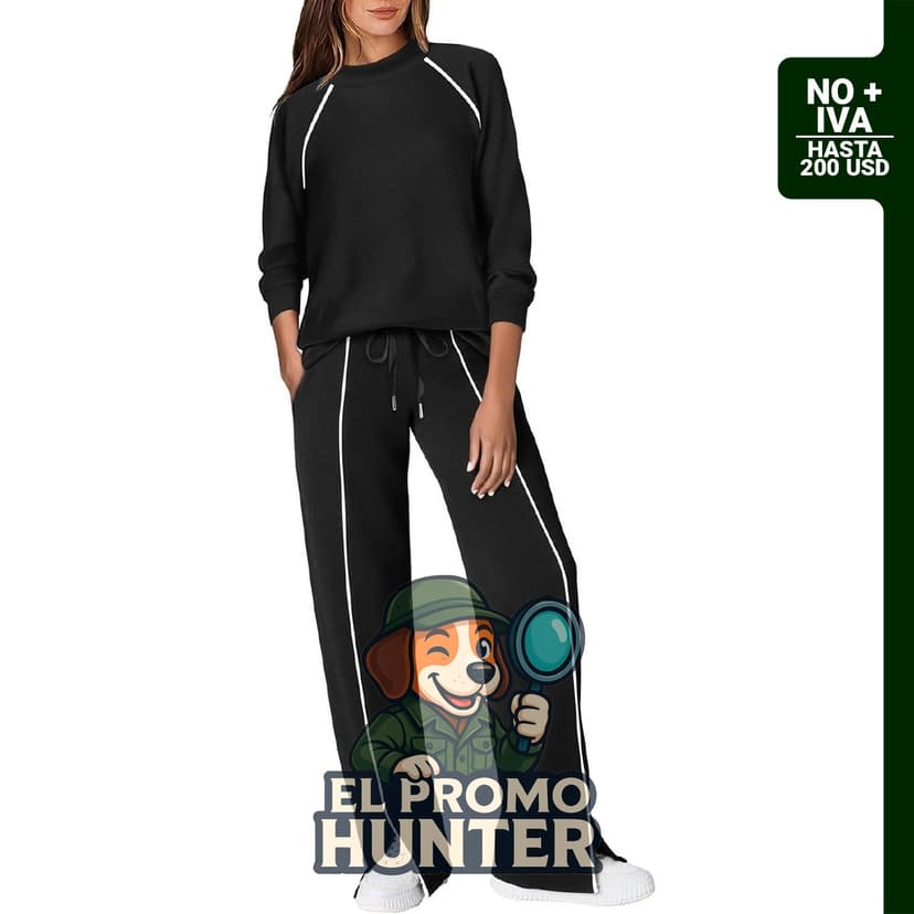 Conjunto de mujer de 2 piezas con pantalón de pierna ancha y cuello alto, ideal para viajes y uso diario.