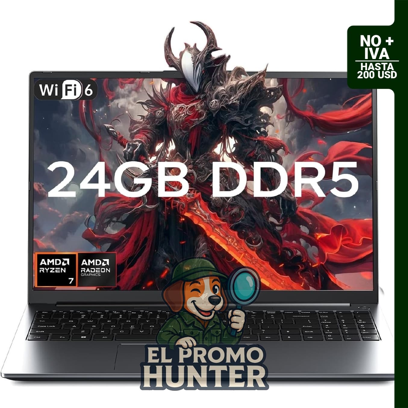 Laptop Gaming con AMD Ryzen 7 H255 (hasta 4.9GHz), 24GB DDR5 y 512GB SSD NVMe.