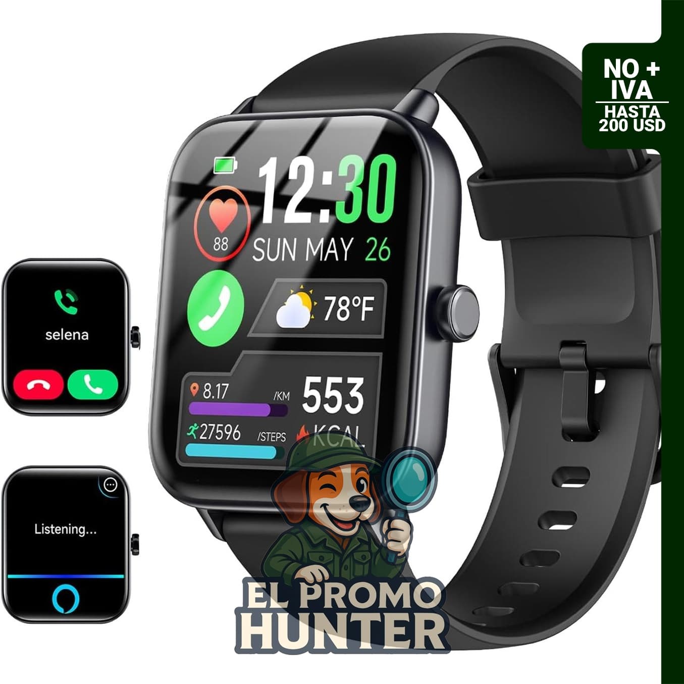 Reloj inteligente de 1.8" con Alexa integrado, compatible con Android e iPhone, impermeabilidad IP68.