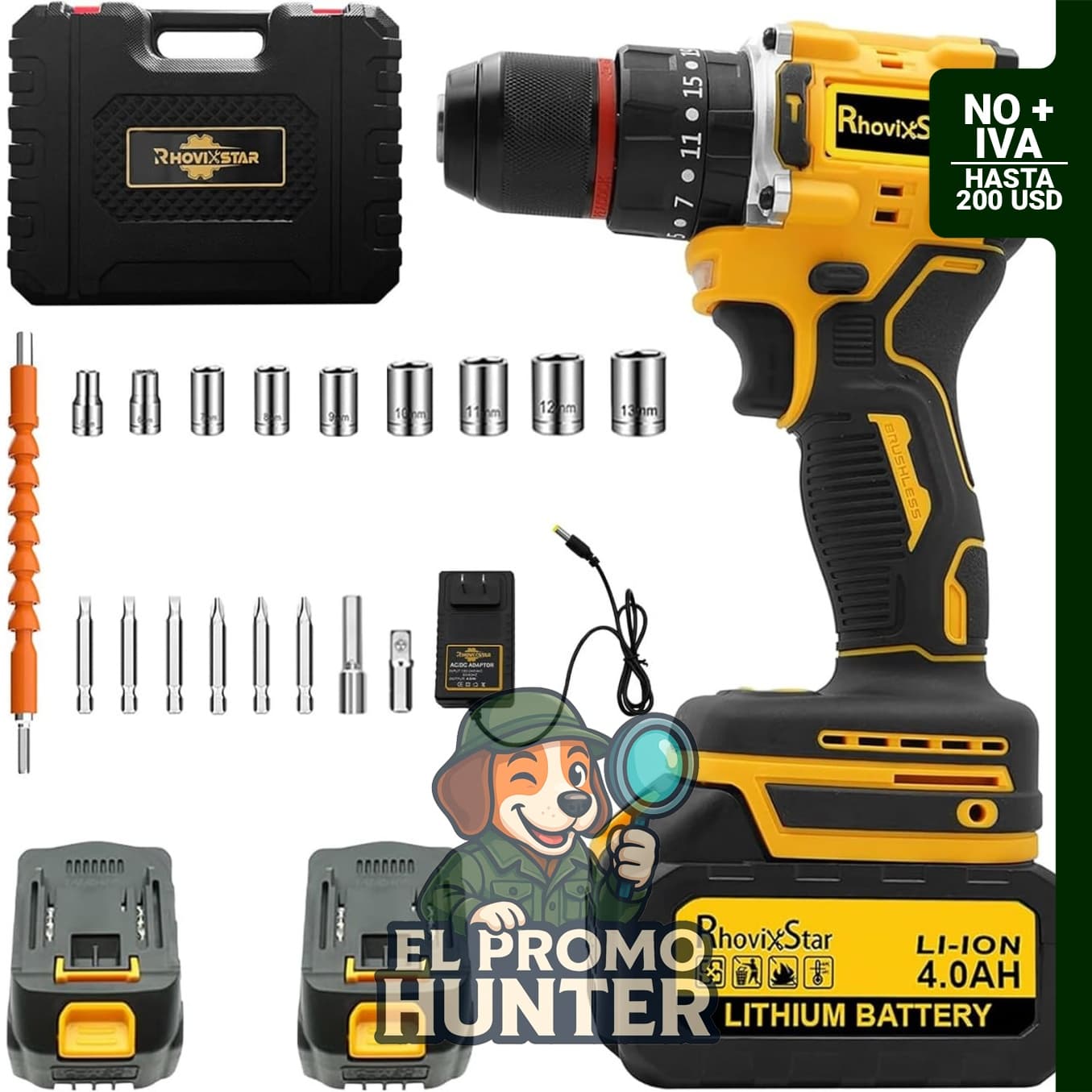 Juego de taladro inalámbrico de 20V con mandril sin llave de 3/8 pulgadas y velocidad variable.