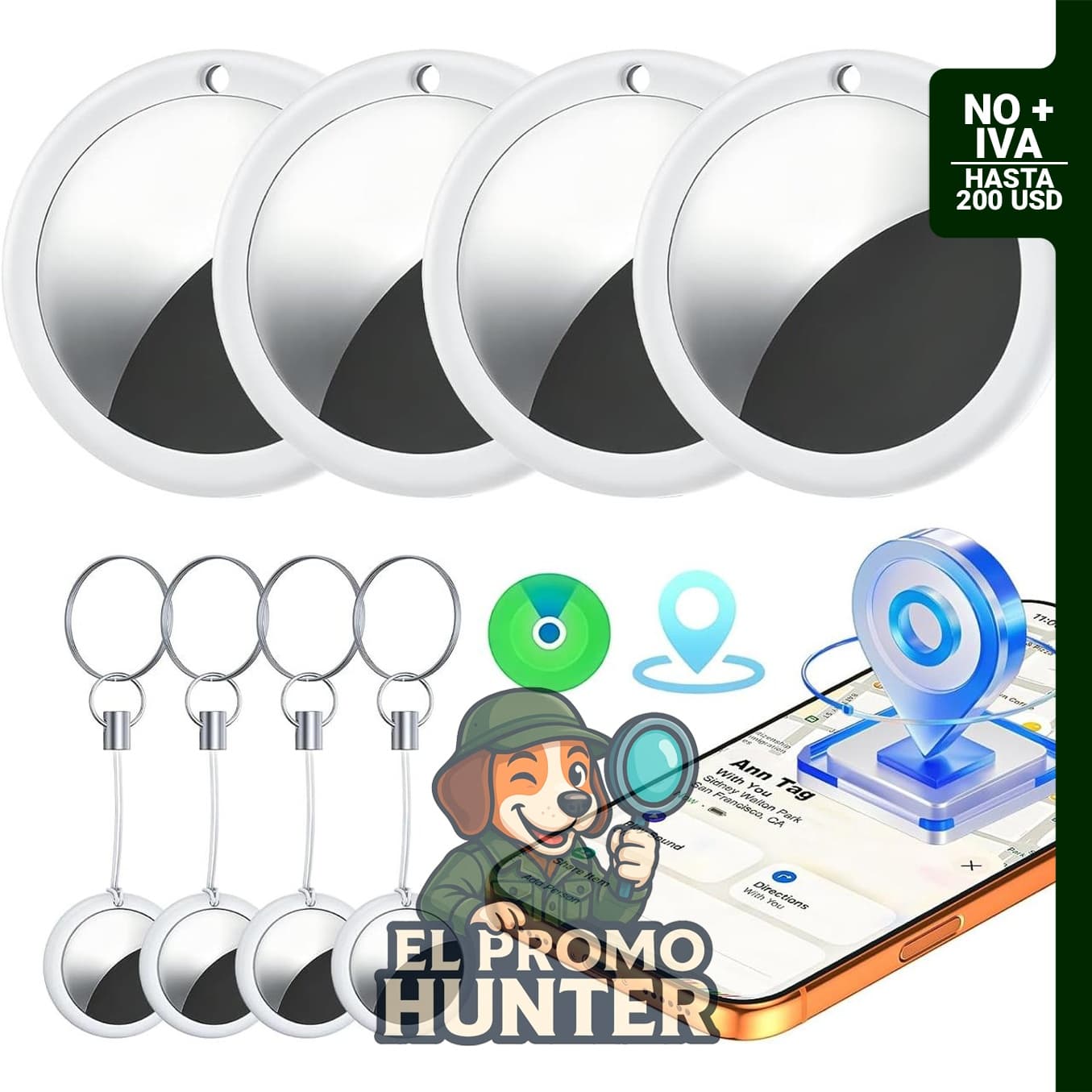 Paquete de 4 rastreadores inteligentes Bluetooth para iPhone, compatibles con Apple Find My App y con certificación MFi.