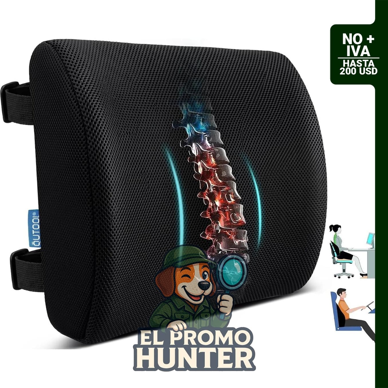 Almohada de apoyo lumbar de espuma viscoelástica para silla de oficina y automóvil.