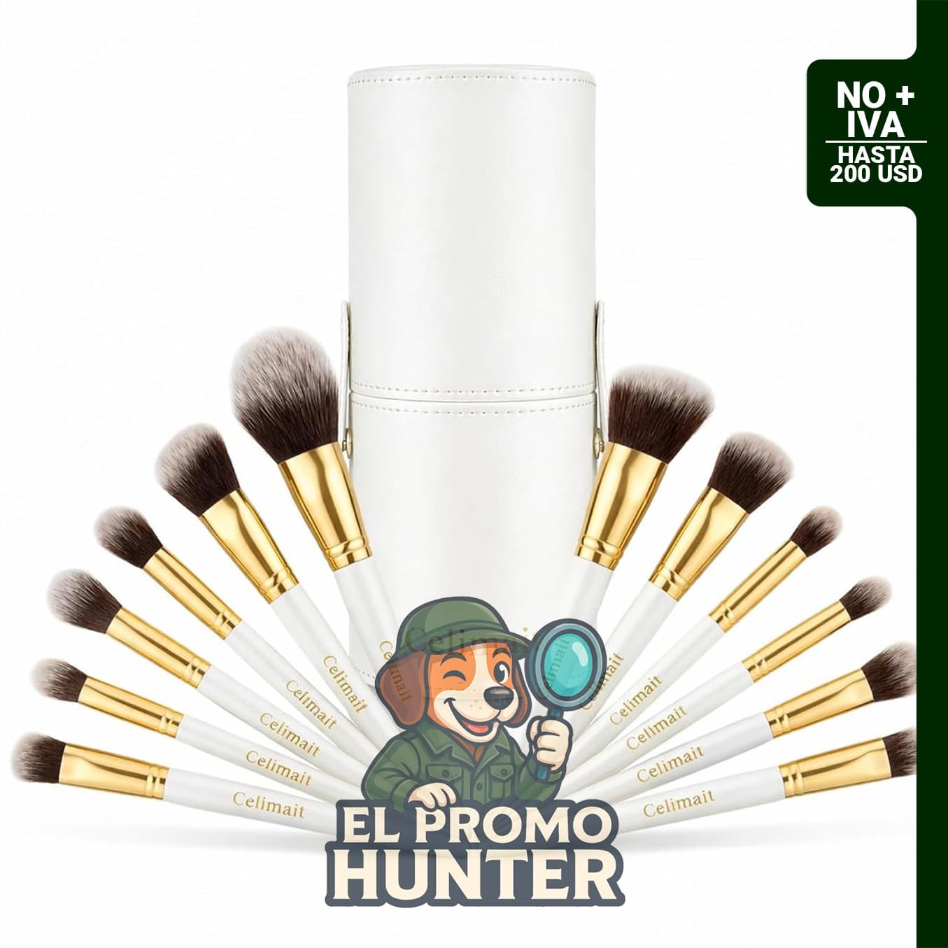 Juego de 12 brochas de maquillaje con cerdas sintéticas suaves, incluye funda para transporte.