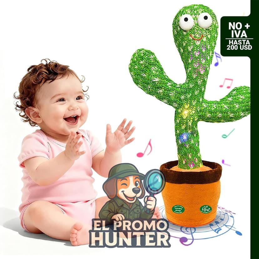 Hunfur Juguete interactivo de cactus que habla, repite lo que dices, con luces LED y desarrollo sensorial.