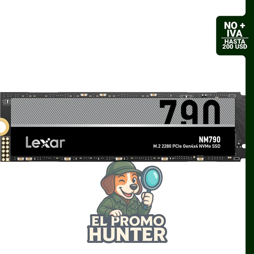 Lexar NM790 SSD interna NVMe de 1 TB, M.2 2280, PCIe Gen 4x4, velocidad de lectura 7400 MB/s y escritura 6500 MB/s.