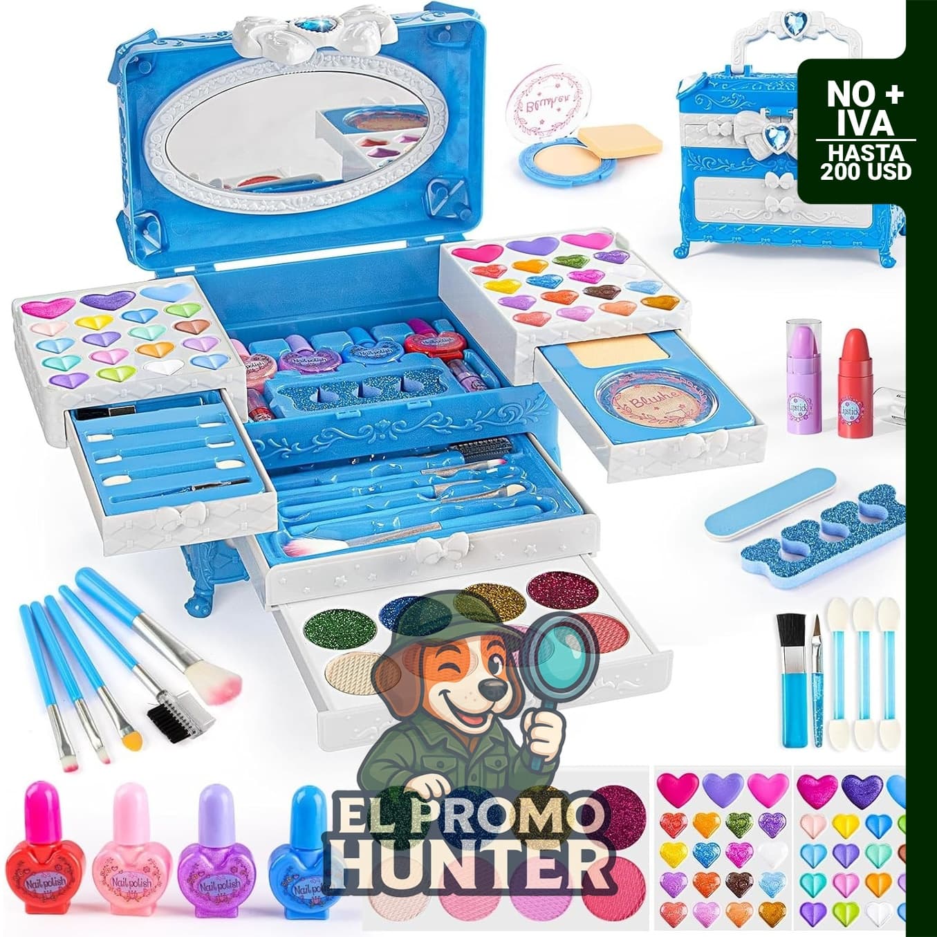 GORISPI Set de maquillaje para niñas, 66 piezas de cosméticos reales con espejo, kit lavable.