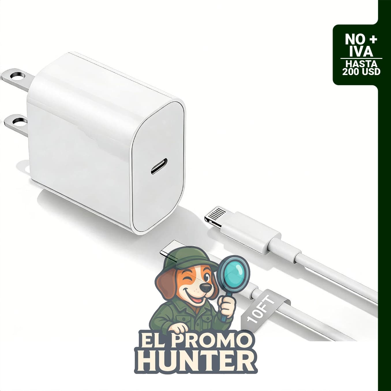 Cargador de iPhone de carga rápida de 10 pies con bloque de cargador tipo C y cable USB C a Lightning.