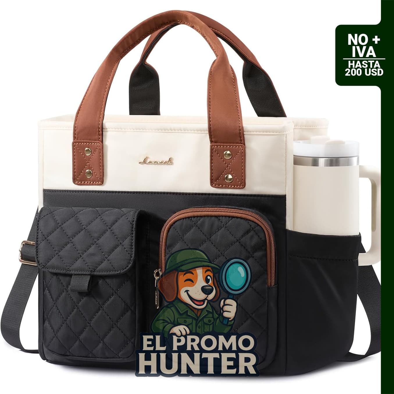 LOVEVOOK Lonchera aislada de 13L, bolsa de almuerzo acolchada con soporte para tazas y múltiples bolsillos.