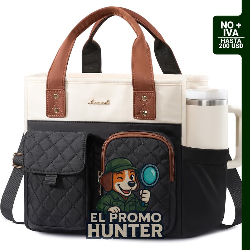 LOVEVOOK Lonchera aislada de 13L, bolsa de almuerzo acolchada con soporte para tazas y múltiples bolsillos.