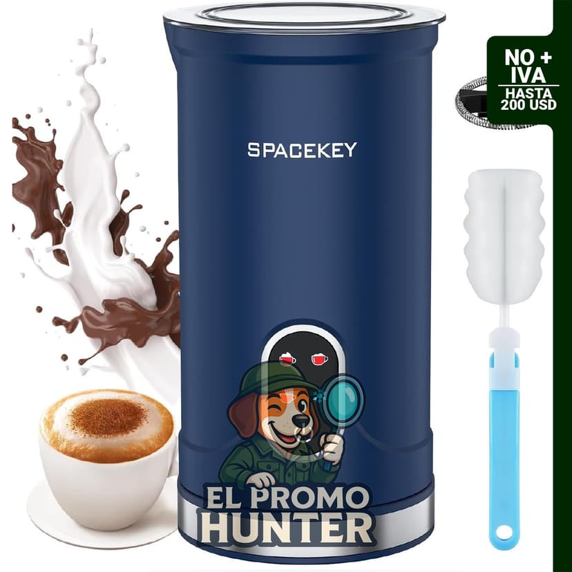 Espumador de leche eléctrico Spacekey 4 en 1, 10.1 oz, con modo silencioso y protección contra sobrecalentamiento.