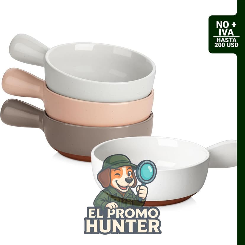 Juego de 4 tazones de sopa de cerámica MALACASA de 23 oz (680 ml) con asas, aptos para horno y microondas.