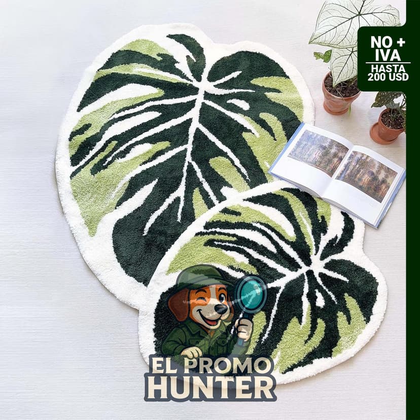 Alfombra de baño antideslizante Monstera, 2.2' x 3' (67 x 91 cm), lavable y suave, apta para niños y mascotas.