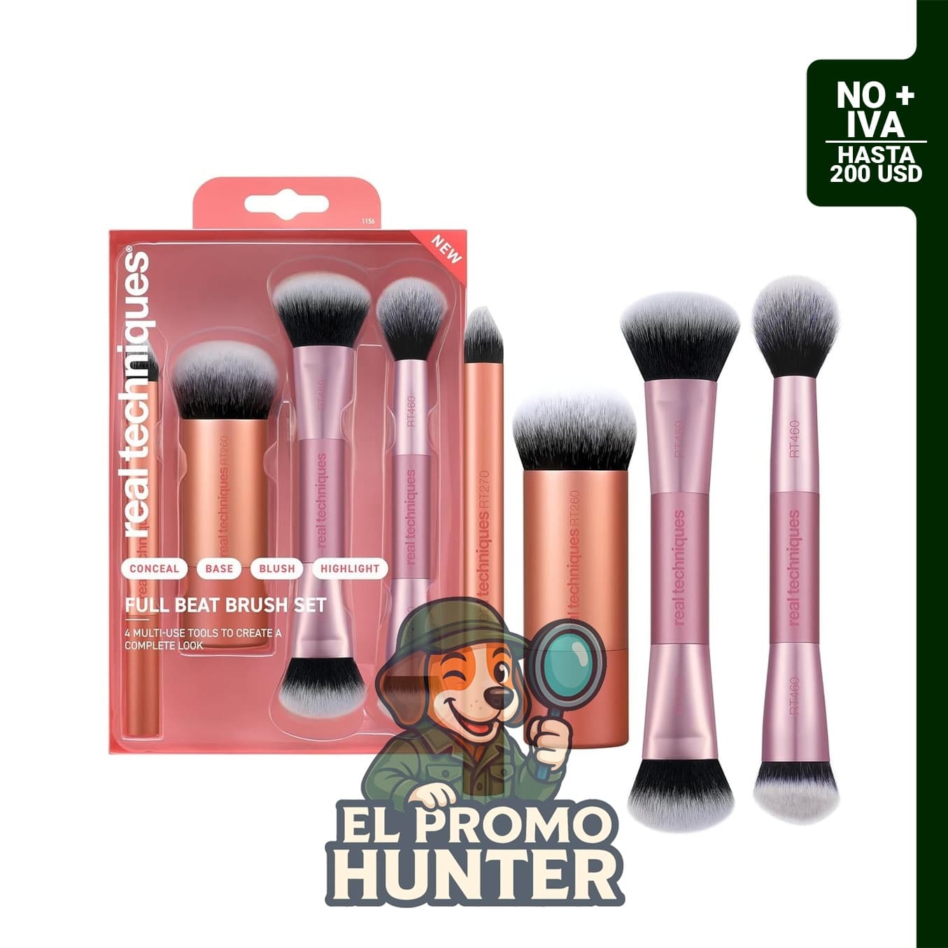 Real Techniques Full Beat - Juego de brochas de maquillaje de 4 piezas, incluye herramientas para corrector y contorno.