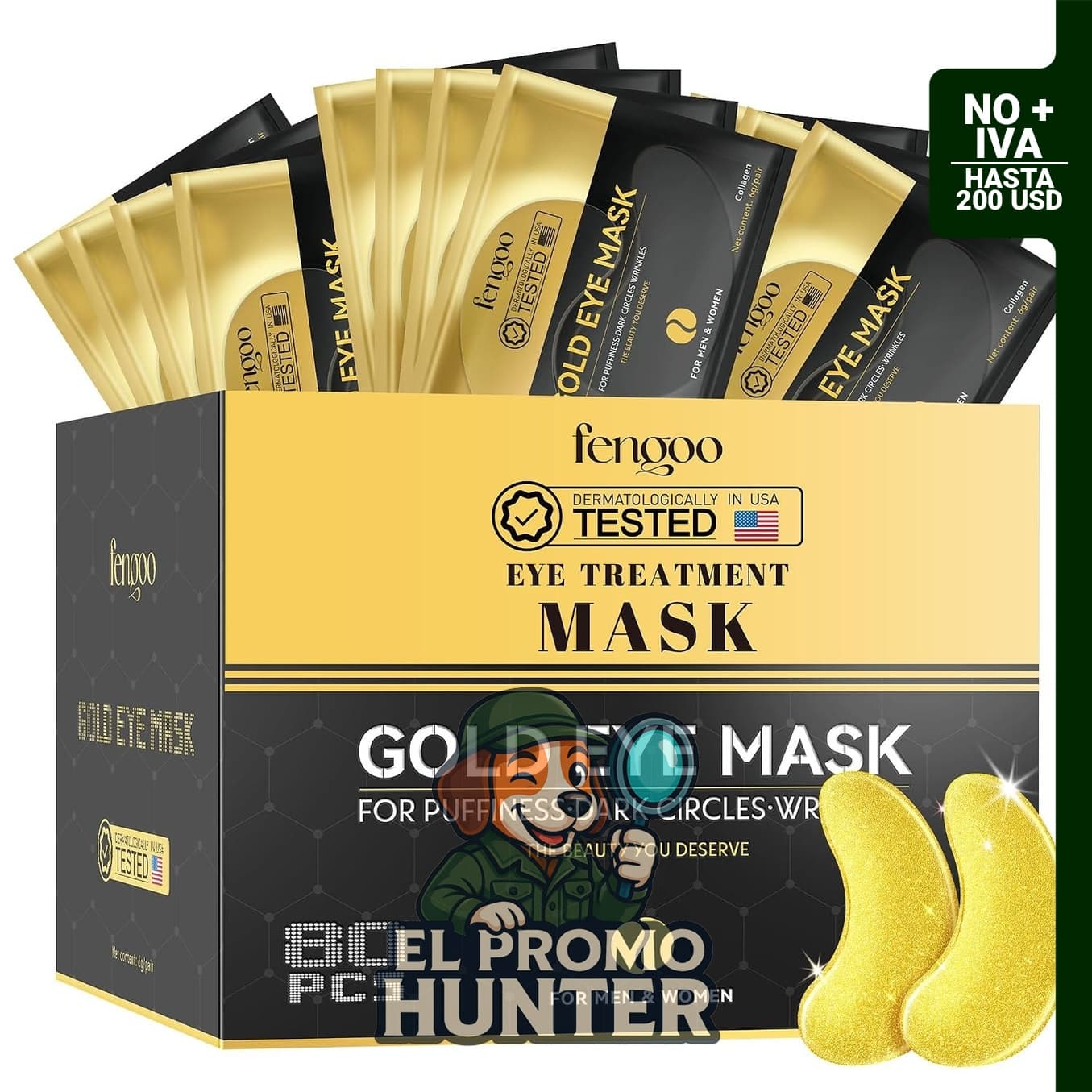 80 parches de colágeno de oro de 24 quilates para debajo de los ojos, con hialuronato de sodio y cica.