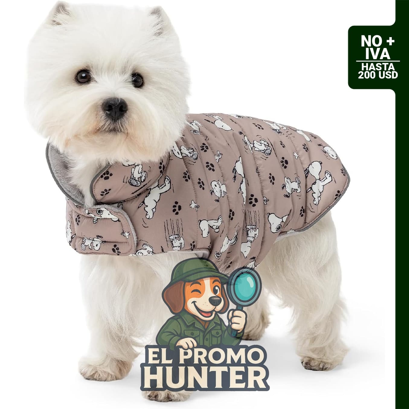 Berkshire Peanuts® Abrigo de microforro polar para perro, chaqueta impermeable con diseño de velcro.