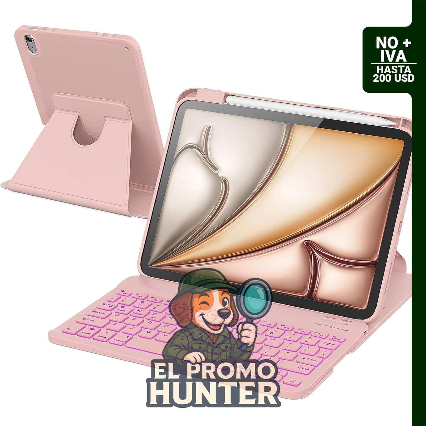 Funda RAYMCRAFT para iPad Air de 11" con teclado inalámbrico desmontable y retroiluminación de 7 colores.