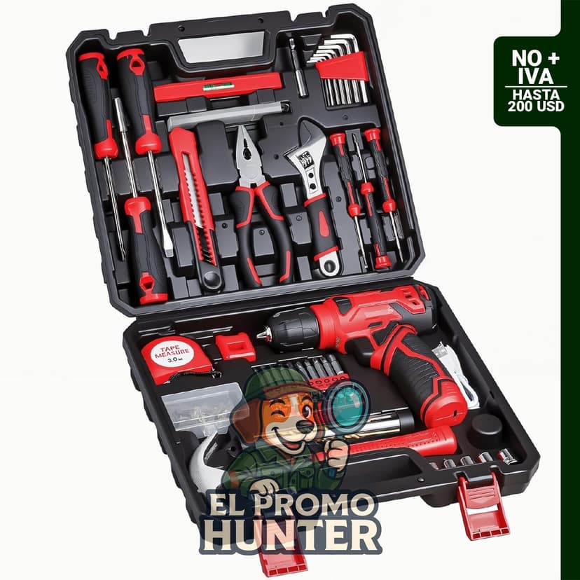 Juego de taladro inalámbrico de 8V con 132 piezas para el hogar, incluye taladro manual y accesorios.