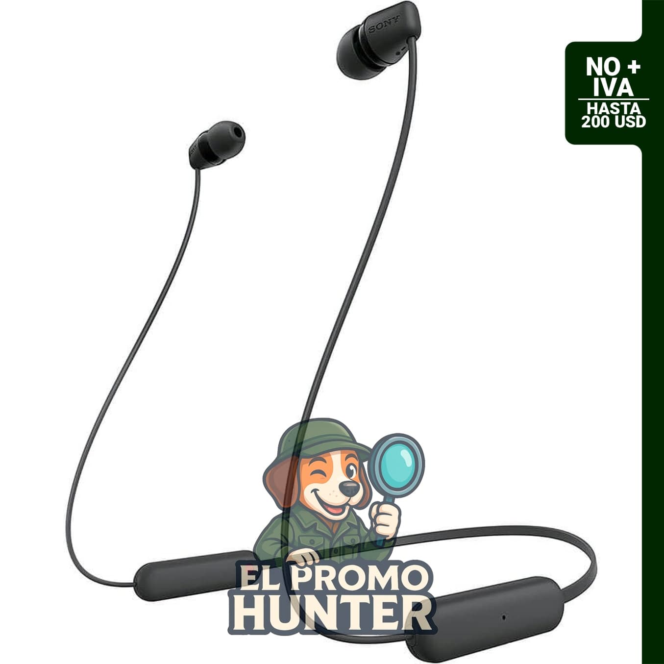 Sony WI-C100 - Auriculares inalámbricos Bluetooth con micrófono, color negro. Batería de hasta 25 horas, resistente al agua IPX4.