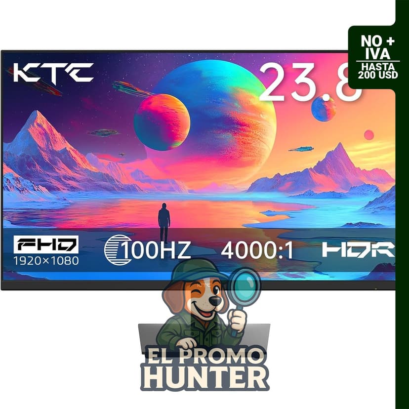 KTC Monitor de 24" (61 cm) FHD 1080P, 100Hz, 4000:1, 103% sRGB, puertos HDMI y VGA, diseño sin marco.