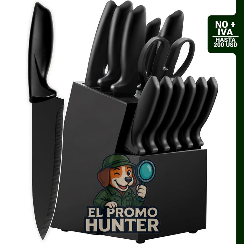 Juego de cuchillos de cocina de 16 piezas con bloque, acero inoxidable alemán, aptos para lavavajillas y afilador integrado.