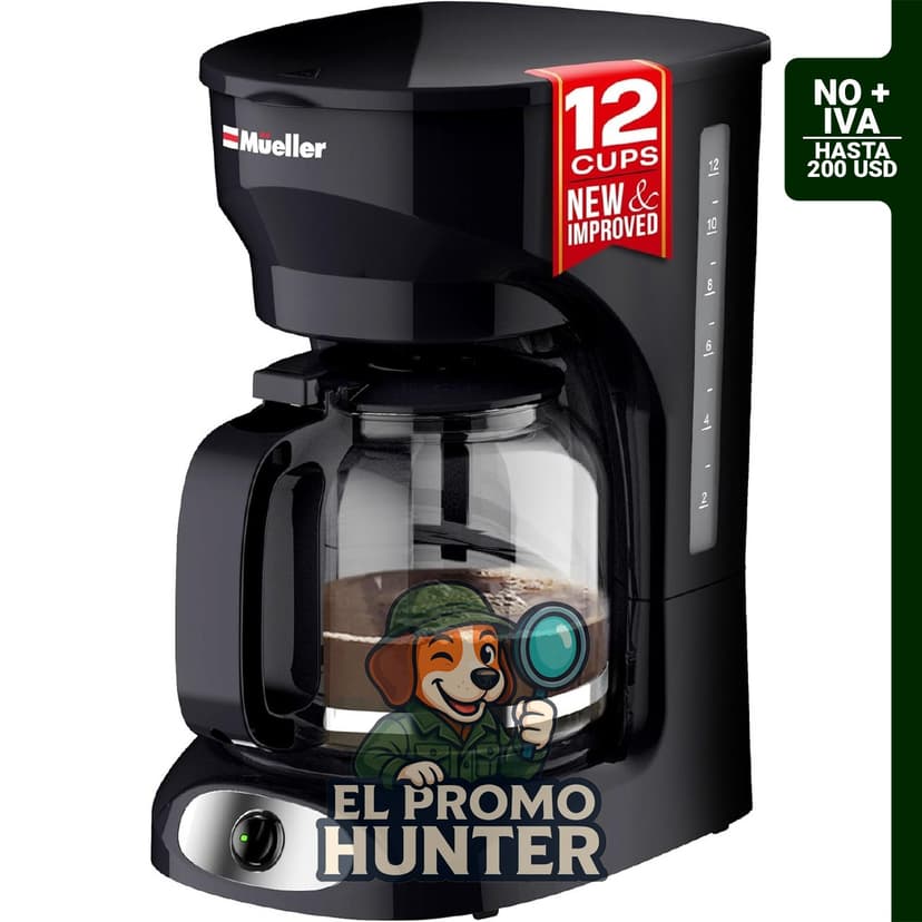 MÜELLERHOME Cafetera de goteo de 1,8 L para 12 tazas, con jarra de borosilicato y filtro reutilizable.