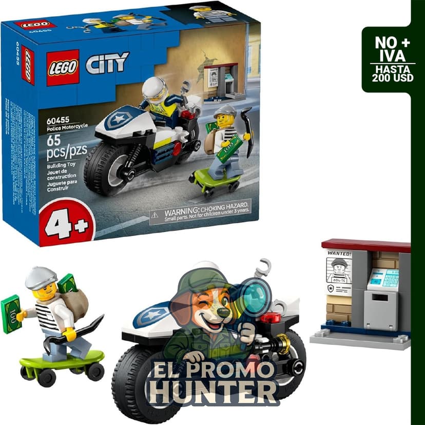 LEGO City Policía Persecución en Moto, 65 piezas para construcción y juego de rol.
