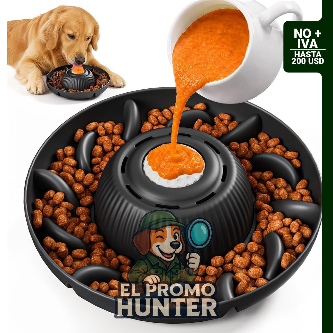 Comedero Lento 2 en 1 EIYOVVI para perros y gatos, con capacidad de 1,18 L, antideslizante y dispensador de alimentos líquidos y croquetas.