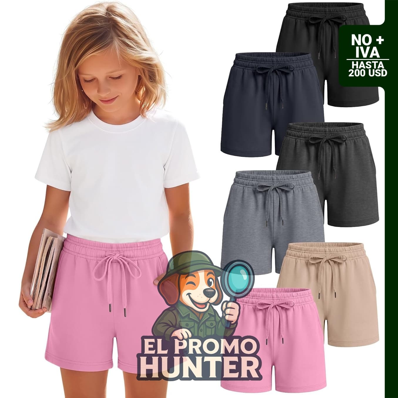 Shorts para niña de pierna ancha, paquete de 6 unidades.