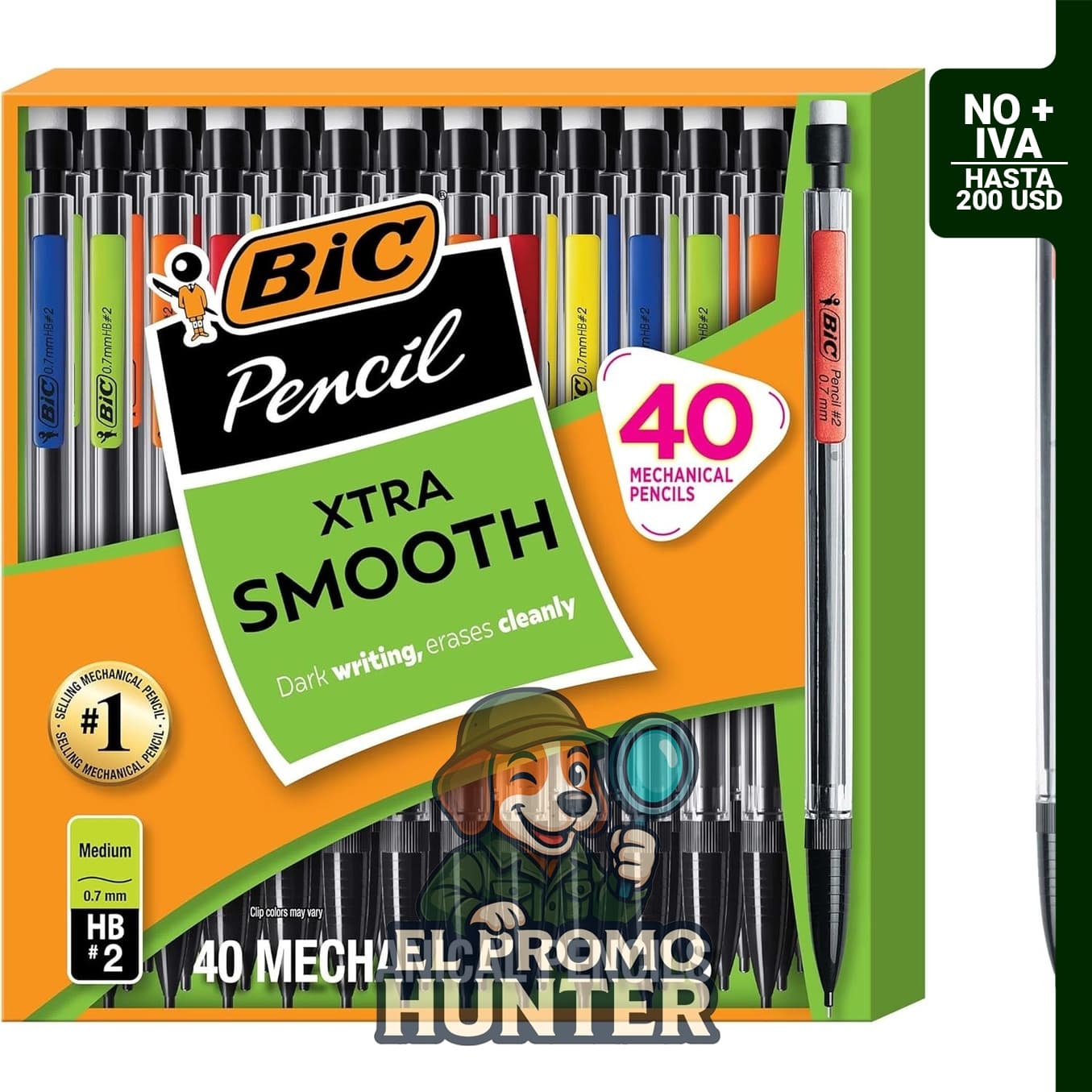 BIC Xtra-Life Portaminas 0,7 mm, paquete de 40 unidades, diseño recargable y retráctil, cable resistente a la rotura.