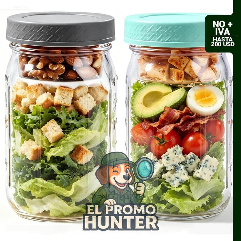 Tarros de ensalada de vidrio de 946 ml con taza para aderezo, paquete de 2, para almacenamiento de alimentos.