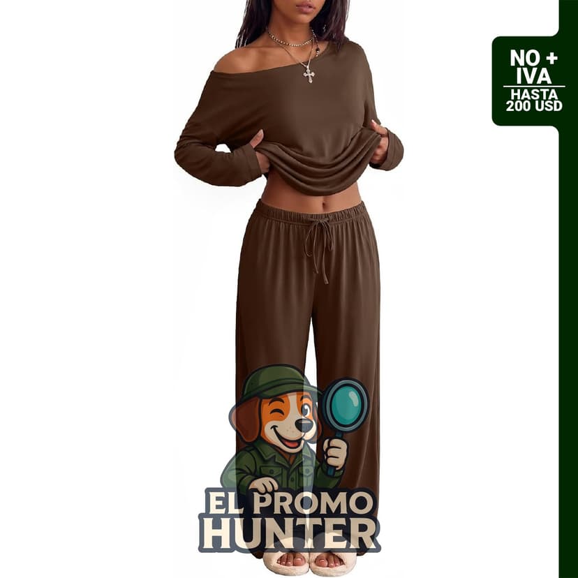 Conjunto de pijama para mujer Ekouaer de 2 piezas, manga larga, diseño de cuello redondo o off-the-shoulder.