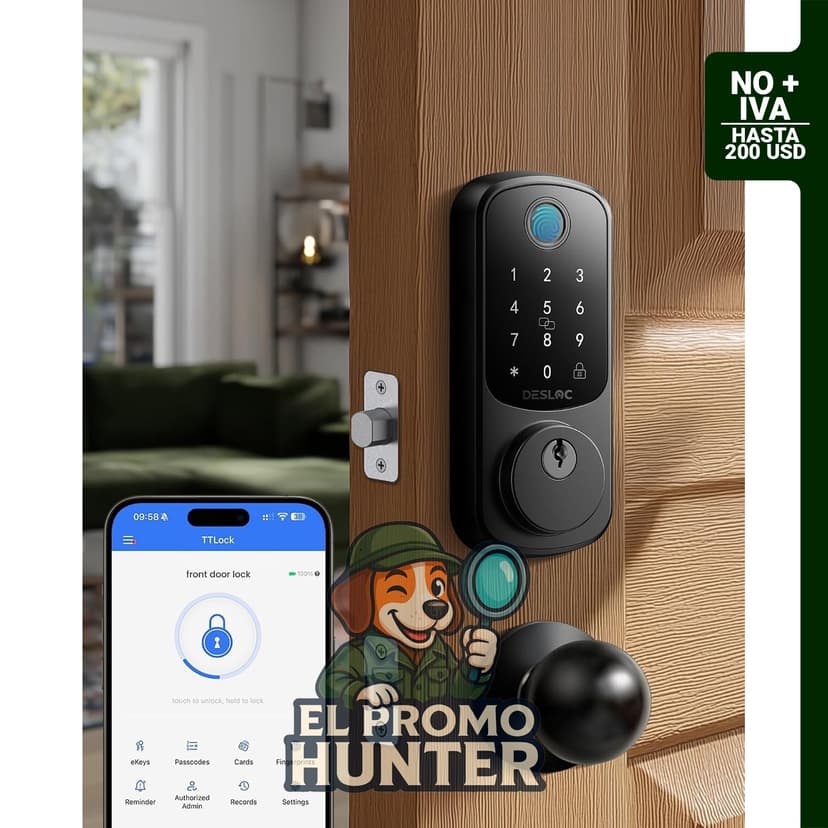 DESLOC B200 - Cerradura inteligente con 2 perillas, control de app, cerradura electrónica, auto bloqueo, color negro