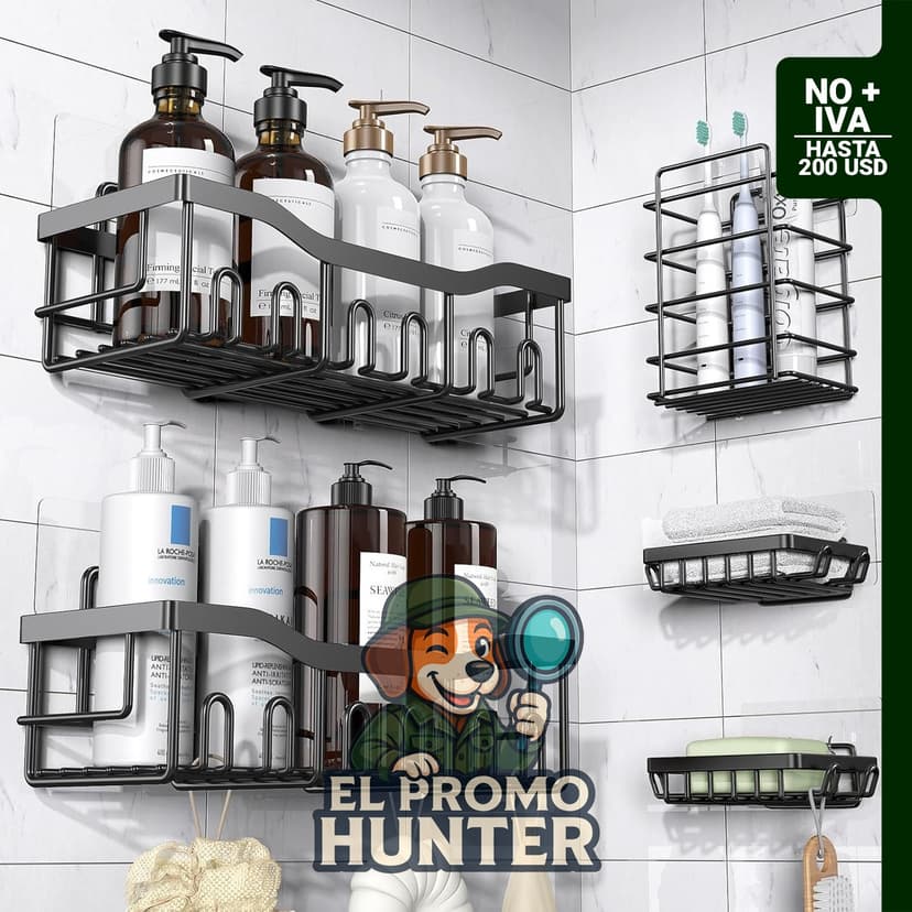 EUDELE Organizador de Ducha Adhesivo, paquete de 5 estantes de acero inoxidable para baño, resistente a la oxidación.