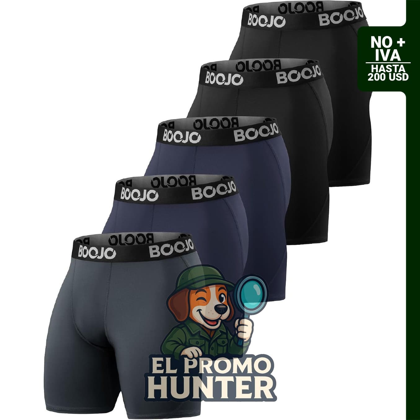 BOOJO Paquete de 5 pantalones cortos de compresión para hombre, secado rápido de elastano negro, talla mediana.