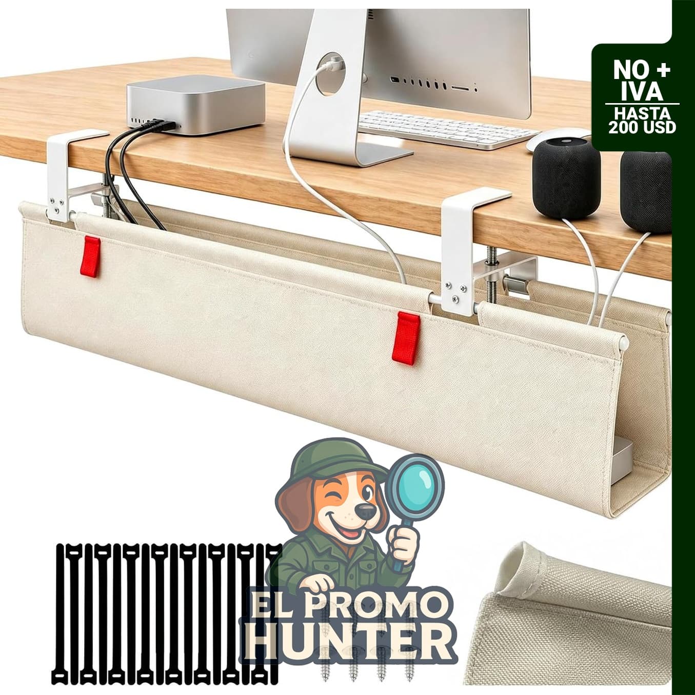 Organizador de cables AHOMO de 36 pulgadas, incluye almohadillas de silicona y 16 bridas para cables.