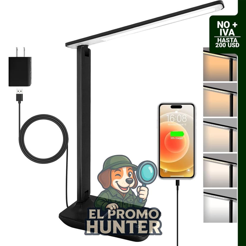 Lámpara de Escritorio LED Regulable karidi con puerto de carga USB y 5 modos de iluminación.