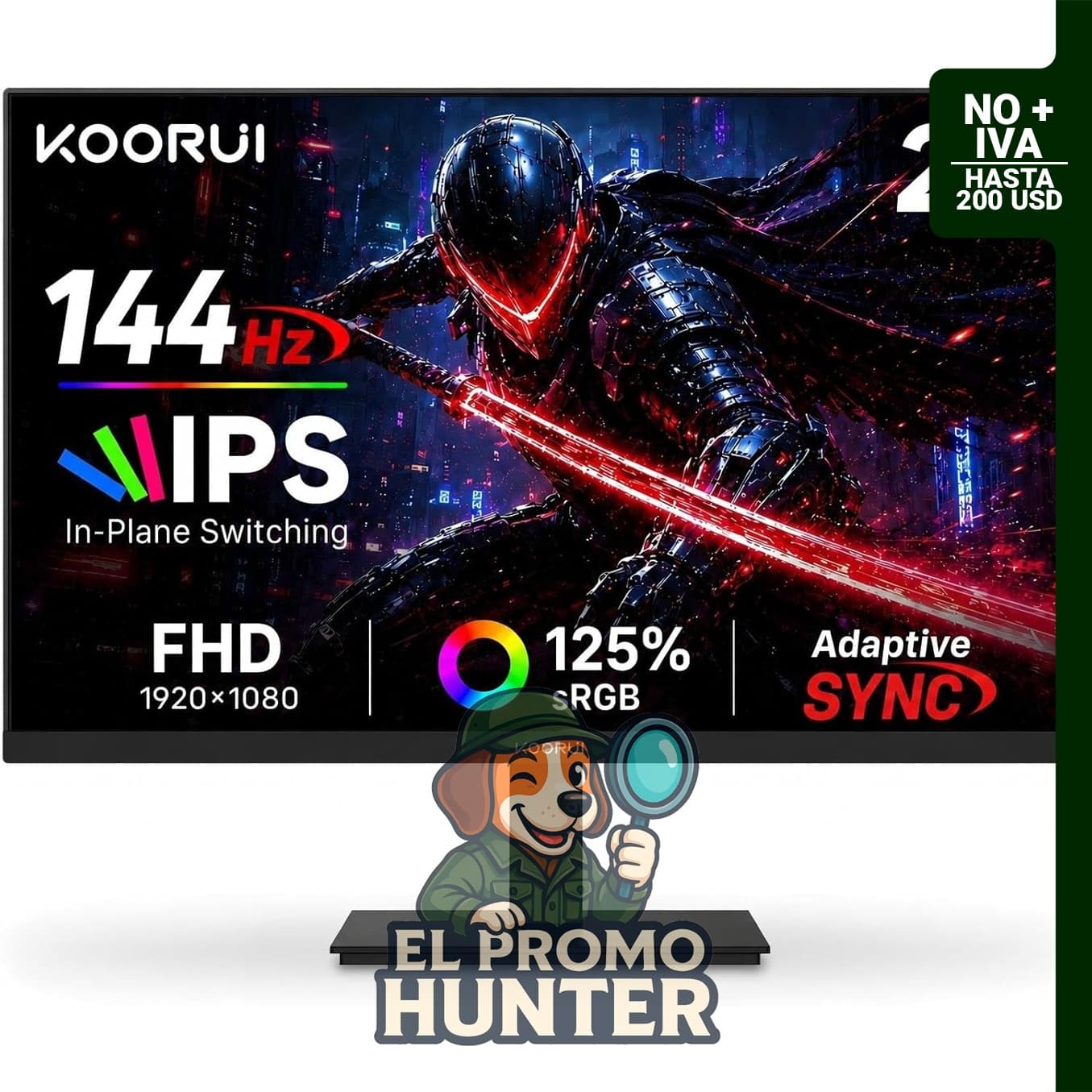 KOORUI Monitor de juegos de 24" (61 cm) 144Hz Full HD 1920 x 1080p IPS, con HDMI y VGA.